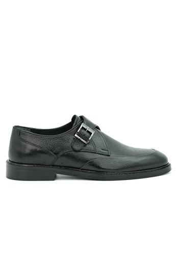 Tuna Genuine Leather Black Classic Leather Men's Shoes with Buckle Detail - K0044