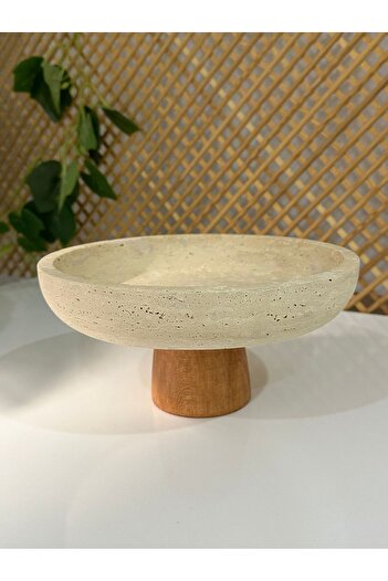 FARALYAHOME Sunumluk Marble Bowl Travertine Natural Footed 25X5 cm
