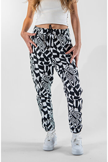Superbluemexico Women's Jacquard Elasticated Jogger Pants