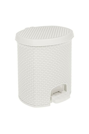 ANTBRO Plastic Trash Can Antbro® for Bathroom, Ecru Color, Diamond Pattern, Pedal, 7L