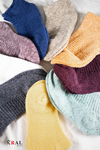 KRAL SOCKS Women's Booties Striped Embossed Reverse Towel Combed Cotton 6 Pairs Mixed Color Short Socks
