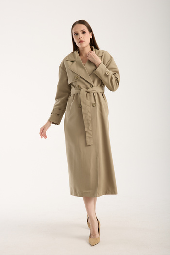 Bolivente Light Khaki Oversize Trench Coat with Windbreaker Detail