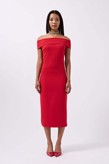 Maxi modena Shoulder Fold Detail Maxi Red Dress