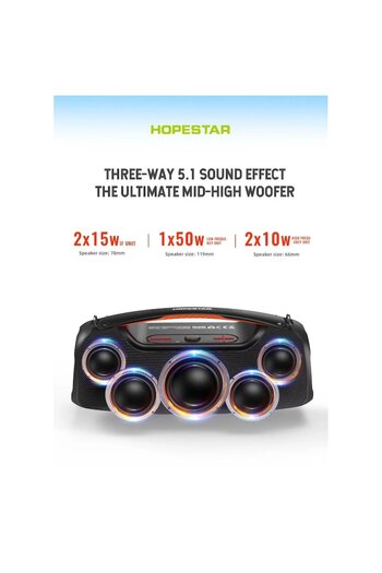 Hopestar A60 Portable Speaker, Bluetooth, TWS Function, Extra Bass, Waterproof, Side Lighting Effect