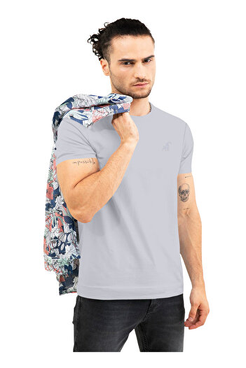 LAUREN SMITH Men’s Premium Textured Cotton Lycra Round Neck T-Shirt with High Definition Logo - Luxury Casual Tee