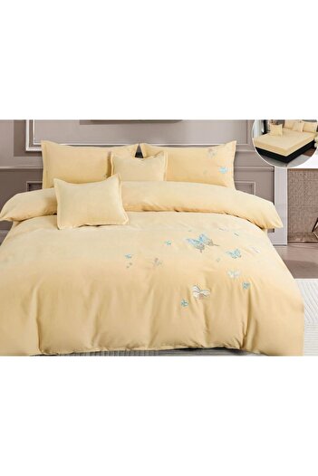 PRO JAAD BUSINESS CONCEPT Bed linen for 2 persons, 6 pieces, Elastic Sheet, Premium Soft Touch, Light Orange