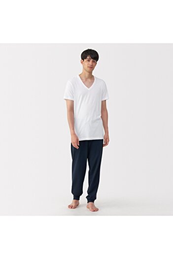 Muji Side Seamless Cotton V Neck Short Sleeve T-Shirt