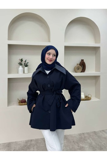lurex moda Leather Collar Trench Coat