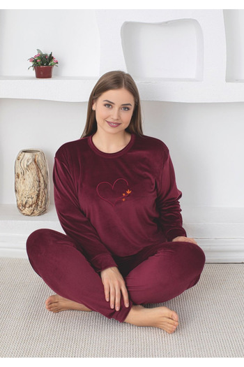 embody Women's large size velour batal velour pyjamas, soft and delicate material, plain print 104