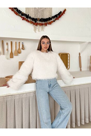 GM Butikk Women's Faux Fur Plush Short Sweater Women's Sweater