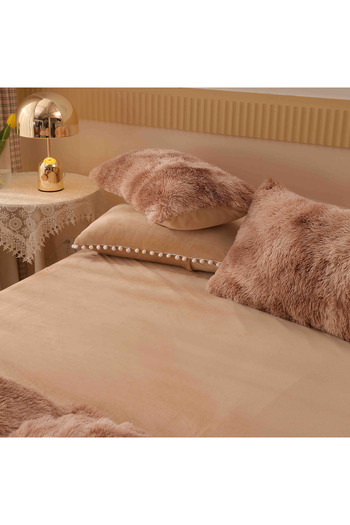 JOJO HOME Cocolino Super Fluffy Bedding Set, Fluffy Model, 6 Pieces, Double Bed, Brown Multicolor