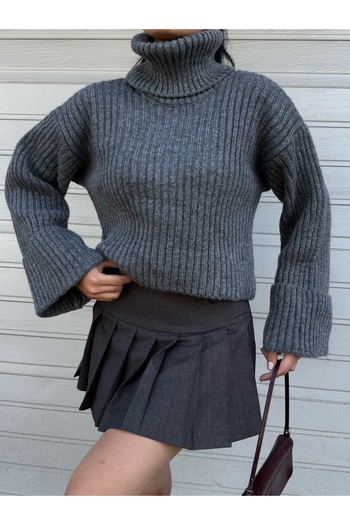 LB Laluna Butik Women's Turtleneck Sleeve Detailed Knitwear Sweater