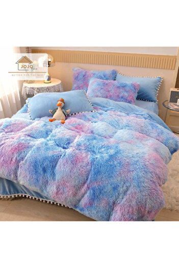 JOJO HOME Cocolino Super Fluffy Bedding Set, Fluffy Model, 6 Pieces, Double Bed, Blue Multicolor