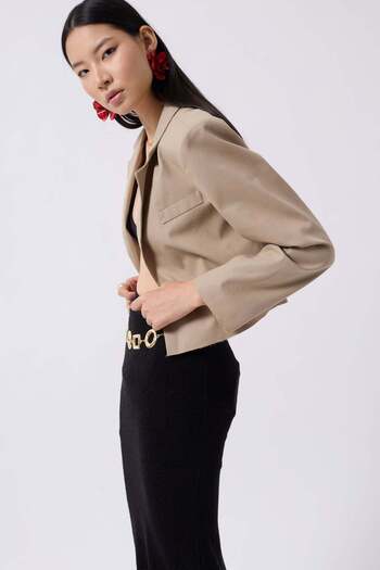 Maxi modena Crop Linen Blazer Beige Jacket - L
