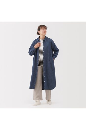 Muji Washed Denim Long Sleeve Shirt Dress