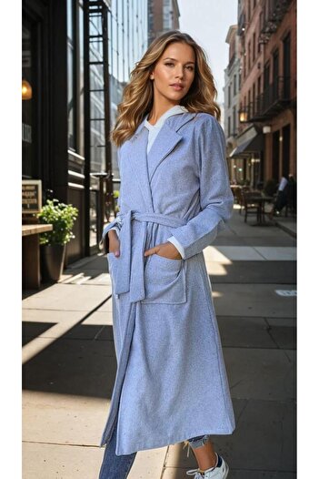 Pasaklı Giyim Women's Cashmere Long Shawl Collar Overcoat – with Pockets, Belted, Unlined 3310451