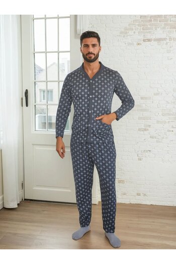embody Men's cotton long pyjamas, men's cotton long pyjamas, large size with grey 16200
