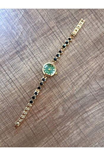 LOOQ Vintage Zircon Stone Detailed Stylish Minimal Women's Wristwatch