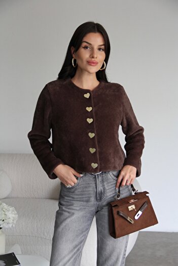 Julidress Snap Fastener Metal Gold Heart Buttoned Premium Cardigan with Beard