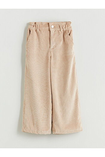 LC Waikiki Beige Velvet Girls' Trousers with Elastic Waist
