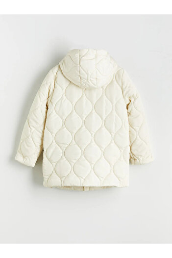 LC Waikiki Lcw Eco Ecru Hooded Quilted Patterned Girl's Coat