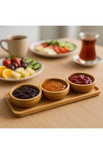 ENYAZA(2024) 3-Piece Bamboo Snack Bowl with Stand, Breakfast Bowl Set, Bamboo Nuts Set