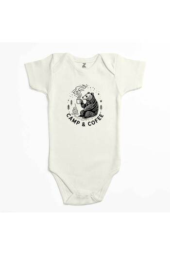 CrowsGate Camp Coffe Bear Ecru Color Baby Bodysuit
