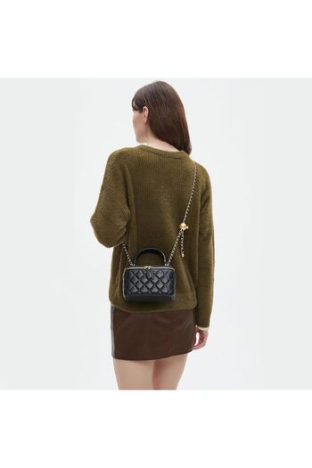 CocoDesign DORIS&JACKY Small Quilted Box Crossbody Purse For Women Designer Leather Mini Top Handle Pouch Bag W