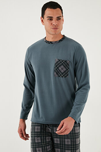 Buratti Checkered Soft Textured Regular Fit Long Sleeve Pajama Set Men's Pajama Set 609611060