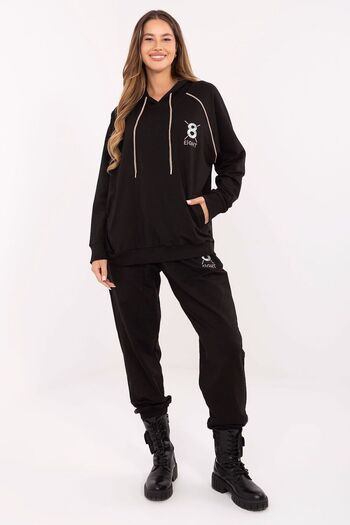 Relevance Women's casual cotton tracksuit set with elastane, zirconia embroidered sweatshirt and high-waisted pants