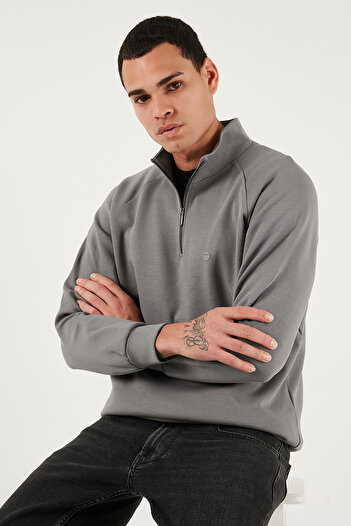 Buratti Cotton Relaxed Fit Half Zipper Stand Collar Sweat Men's Sweat 5901232