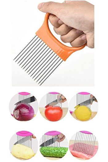 Buççin Stainless Steel Onion Holder Cutter Fork Onion Tomato Slicer Onion Comb Sweet Knife for 1 Person