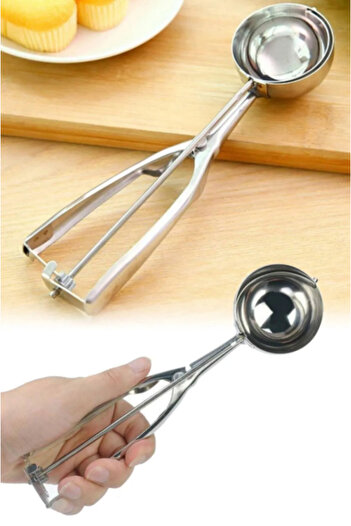 Buççin Luxury Ice Cream Spoon Serving Presentation Spoon Cookie Mold Halva Spoon - Stainless Steel - 1 Piece for 1 Person