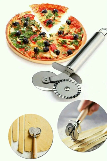 Buççin Luxury Pizza Cutter with Steel Handle and Double Steel Blades, Knife Set for 1 Person, Stainless Steel, 1 Gray, Specify Hk