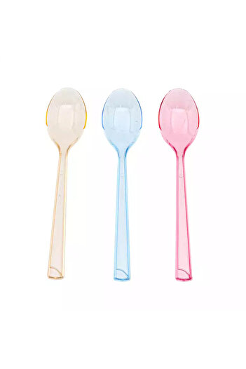 Buççin Plastic Colored Ice Cream Spoons 50 Pieces Spoon Set for 1 Person Plastic Multicolor 6 Months