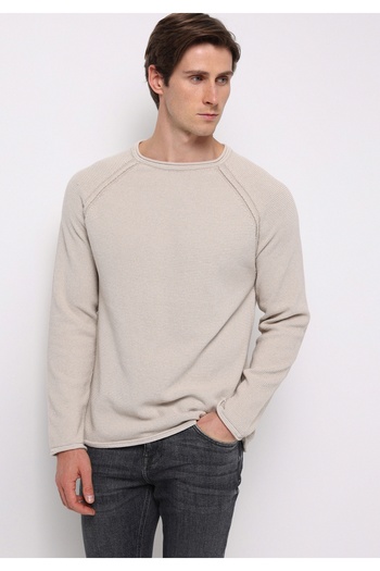 Colin's Regular Fit Round Neck Jacquard Men's Beige Sweater