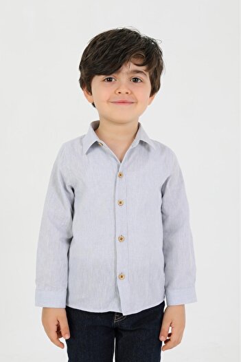 SİERNA Linen children's shirt gray long sleeve
