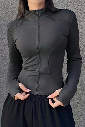 Karakedi Basic Y2K Stand Collar Zippered Crop Cardigan