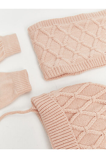 LC Waikiki Baby Girl Scarf, Beanie and Gloves Set with Pompom (W5)