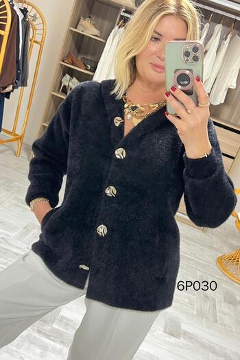 İnce Topuk Prive Series Hooded Bearded Knitwear Cardigan 6P030