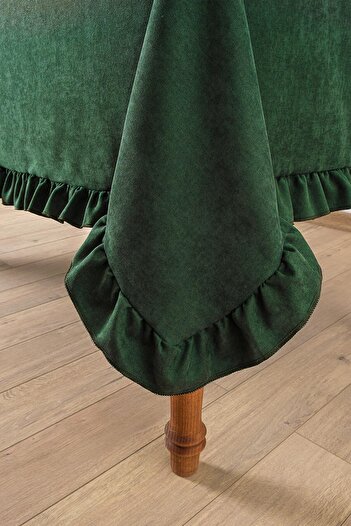 Denizli Concept Green Tablecloth with Ruffled Edges - Venice Soft Color - Cotton 150X220Cm