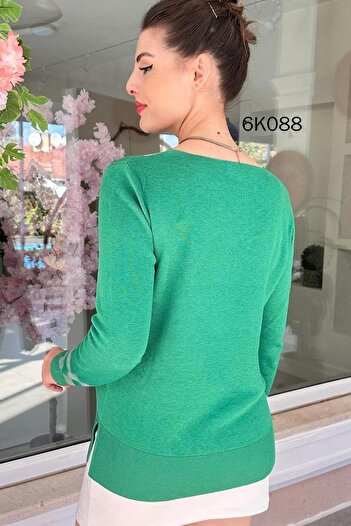 İnce Topuk V-Neck Glitter Knit Blouse 6K088