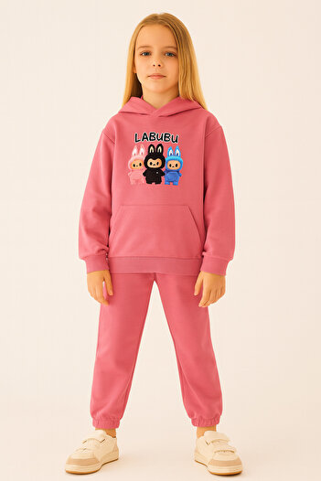 ESİLA KİDS Girls Tracksuit Set Labubu Set Hooded Printed Sweatshirt and Pants