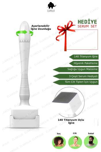 ELAMOUR Adjustable Needle Size (0.25-3.0mm) Dermastamp with 140 Titanium Needles