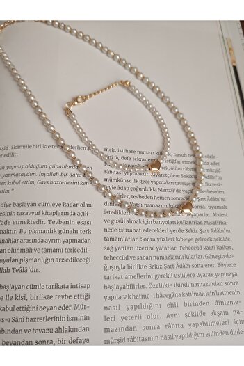 elbi bijuteri Cream Colored Pearl Necklace Bracelet Set.