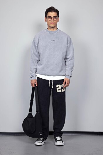 ablukaonline Men's Comfortable Fit Printed Round Neck Sweatshirt Gray
