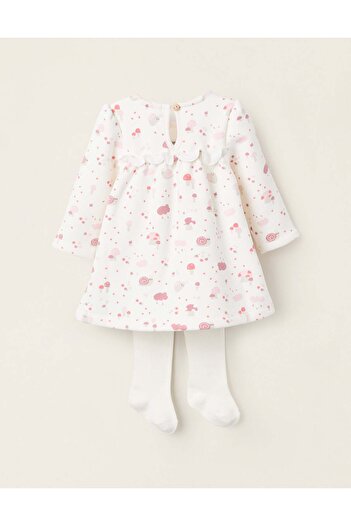 Ziddy Thermal Effect Dress + Tights for Newborns 'Snail', White