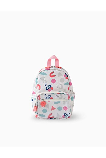 Ziddy Colourful Patterned Backpack for Babies and Girls, White