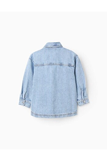 Ziddy Striped Denim Overshirt for Girls, Light Blue/White