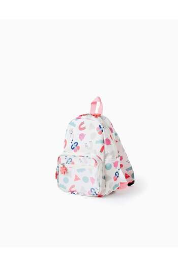Ziddy Colourful Patterned Backpack for Babies and Girls, White